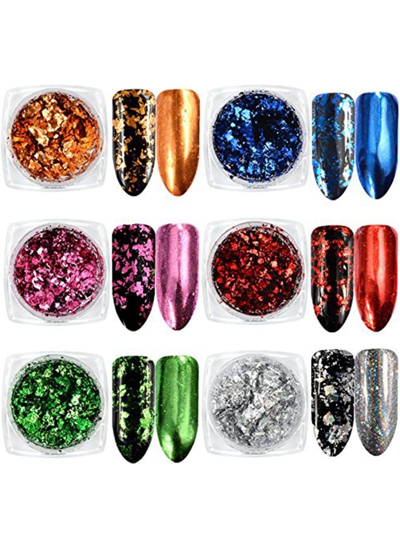 Nail DIY Flakes Sequins Magic Mirror Powder Gold Silver Art Glitters Aluminum Holographic 6 Box/Set