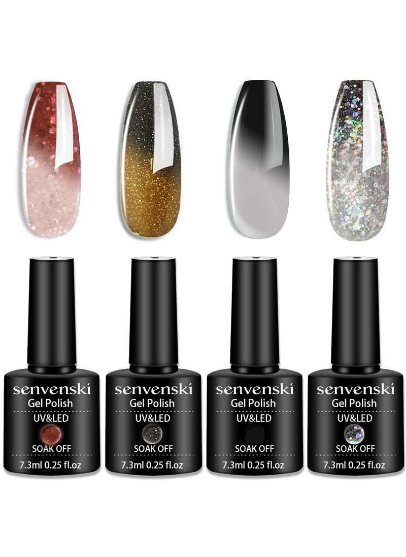 senvenski Color Changing Gel Nail Polish Fall Colors Red Black White Grey Brown Gold Glitter Gift Set Mood Chameleon UV LED Thermal Temperature Art Manicure Varnish (WB018)