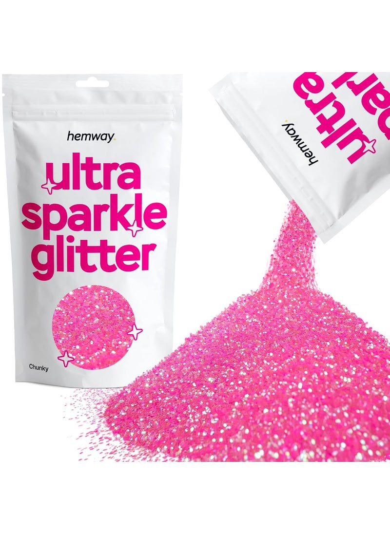 Baby Pink Iridescent Chunky Ultra Sparkle Glitter, 100g / 3.5oz Glitters Powder Packs for Resin, Craft Glitter for Tumblers Candle Slime, Festival Body Face Nail Glitter Pink