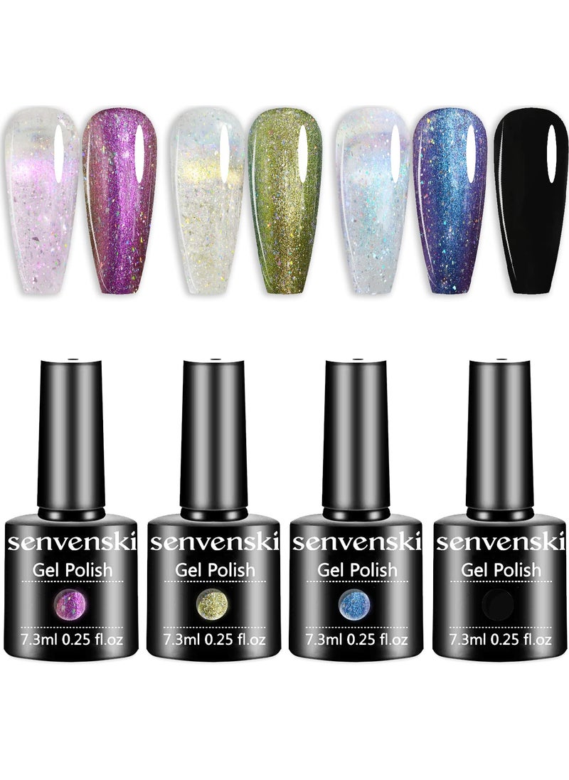 senvenski Aurora Pearl Mermaid Gel Nail Polish Opal Shell Shiny Glitter Holographic Purple Blue Gel Polish Gift Set UV LED Art Varnish Kit (CS019)