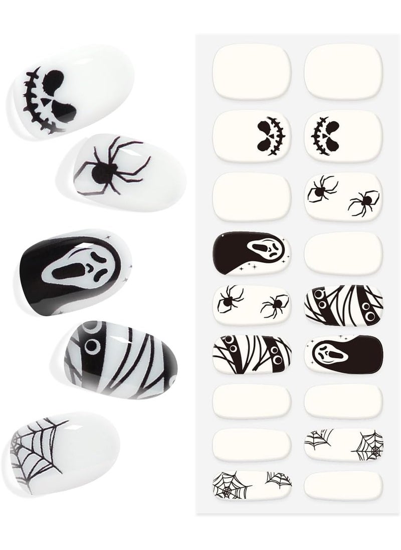 Halloween Semi Cured Gel Nail Stickers Long Lasting Semicured Nail Wraps Salon-Quality Semi-Cured Gel Nail Strips UV Lamp Required Gel Nail Stickers for Women (Lost Memory 343)