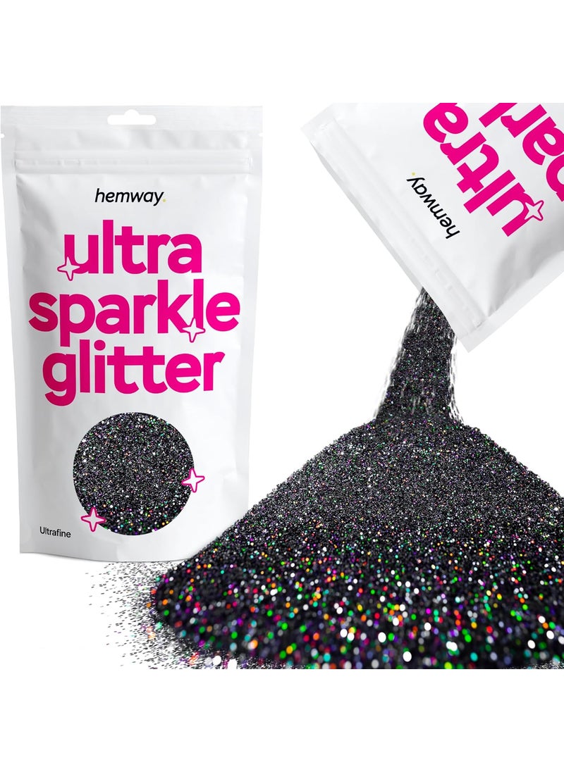 Hemway Premium Ultra Sparkle Glitter Multi Purpose Metallic Flake for Nail Art, Cosmetic Graded, Makeup, Festival, Party, Hair, Body and Eyes 100g / 3.5oz - Black Holographic