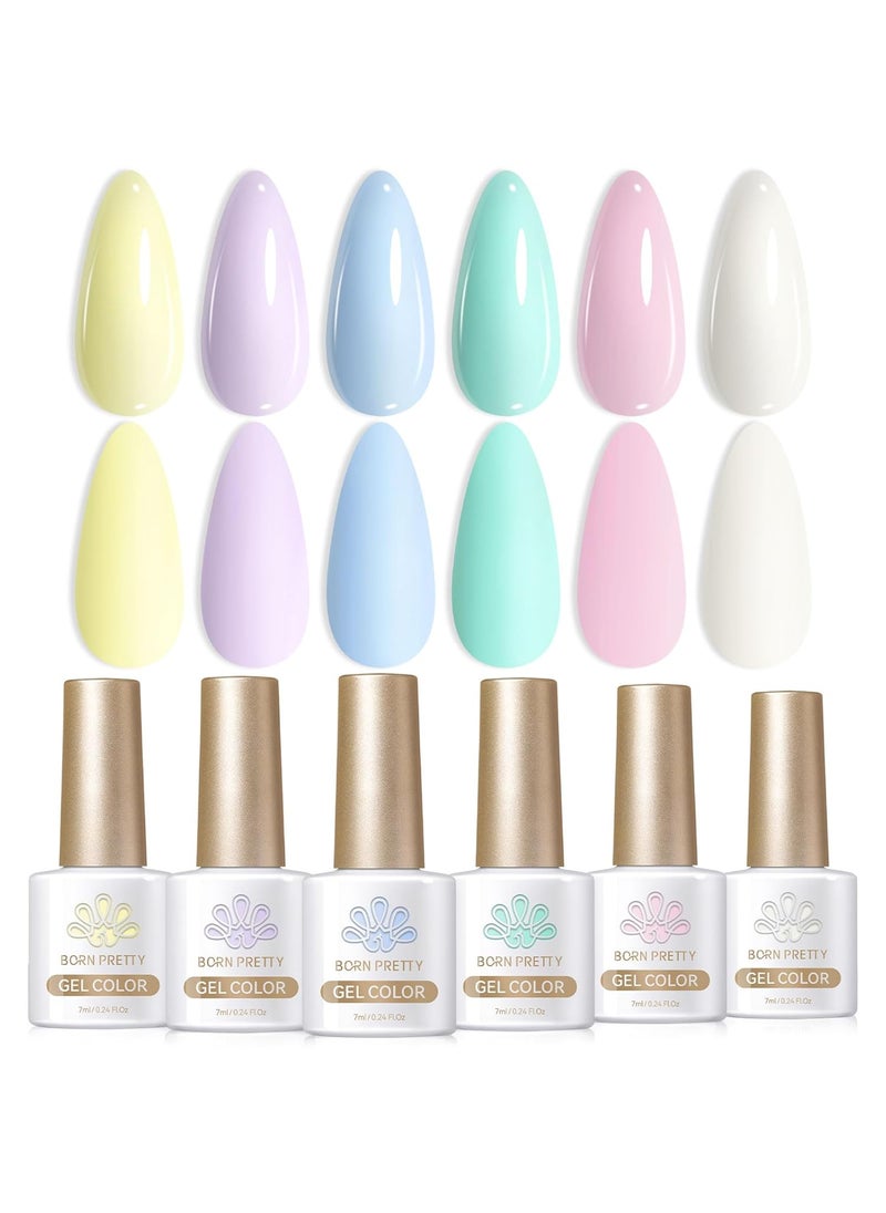Born Pretty Pastel Gel Nail Polish Set Spring Summer Macaron Candy Sweet Color Gel Polish Easter Soft Pink Yellow Purple Blue Green Colors Collection 7ML 6PCS Nail Art Gift Box