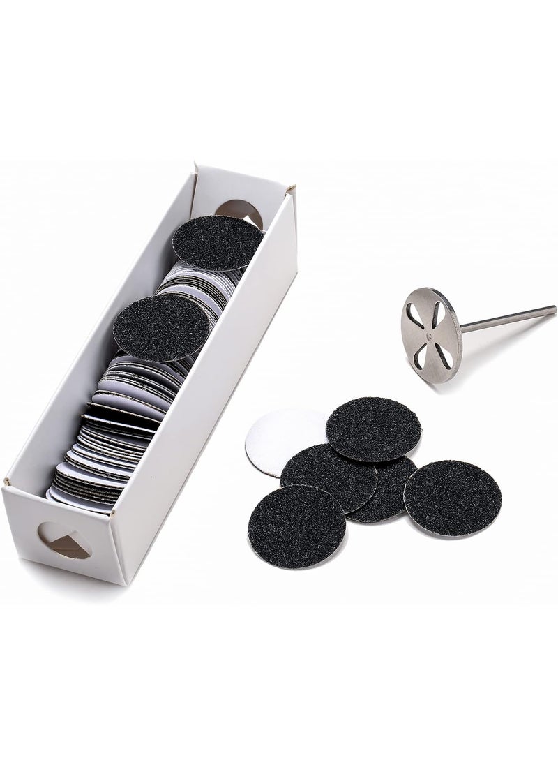 100pcs Sandpaper Disc and 1pcs Metal Bit, 3/32 Shank Replaceable Pedicure Sanding Disc Bit for Dead Skin Callus Removal Electric Foot File Tools (150#(Medium))
