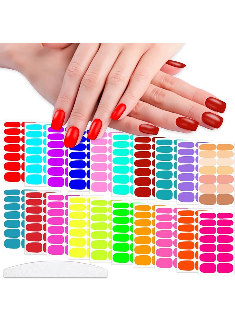 WOKOTO 20 Sheets 280 Pieces Fluorescent Nail Polish Strips for Women Bright Solid Gel Nail Stickers Nail Polish Wraps Nail Stickers Full Nail Wraps Stick On Nails Polish Stickers Press On Gel Nails