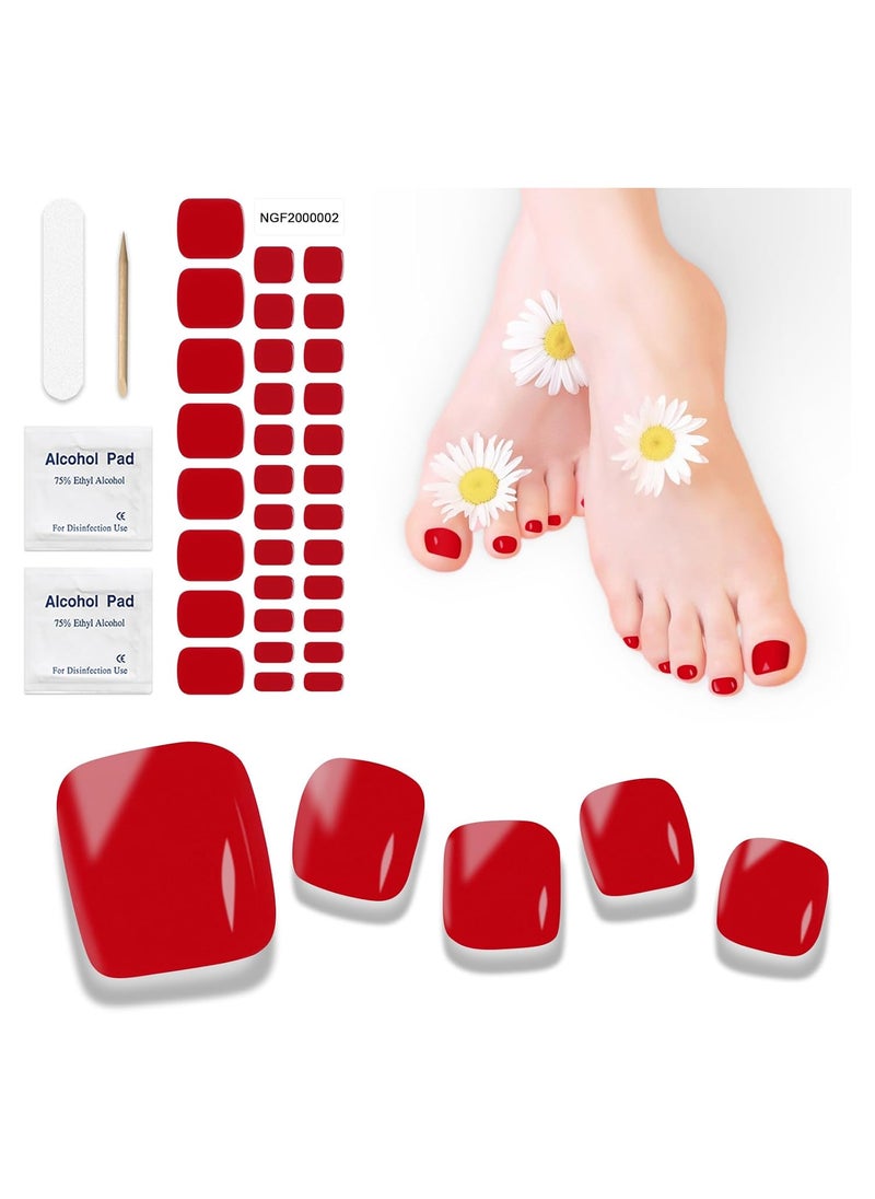 Semi Cured Gel Pedicure Strips | 32pcs (K Red) Gel Toenail Stickers Full Nail Wraps for Women Girls Works with Any UV Lamps