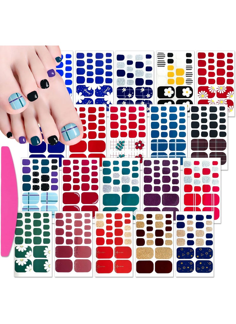 SILPECWEE 20 Sheets Glitter Toenail Wraps for Women, Nail Art Strips with 1pc Nail File