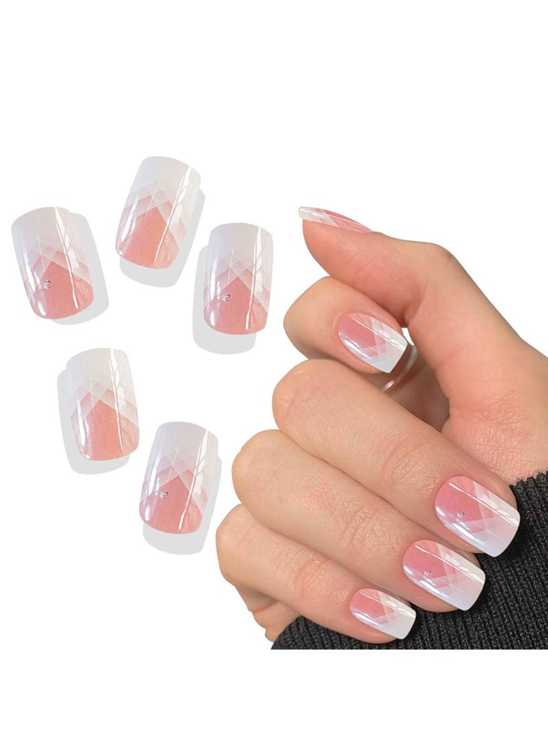 Semi Cured Gel Nail Strips Salon-Quality DIY Nails 20 PCS UV Gel Stickers for Ombre Pink French Nail Tips with Glitter Designs UV Light for Nails Required