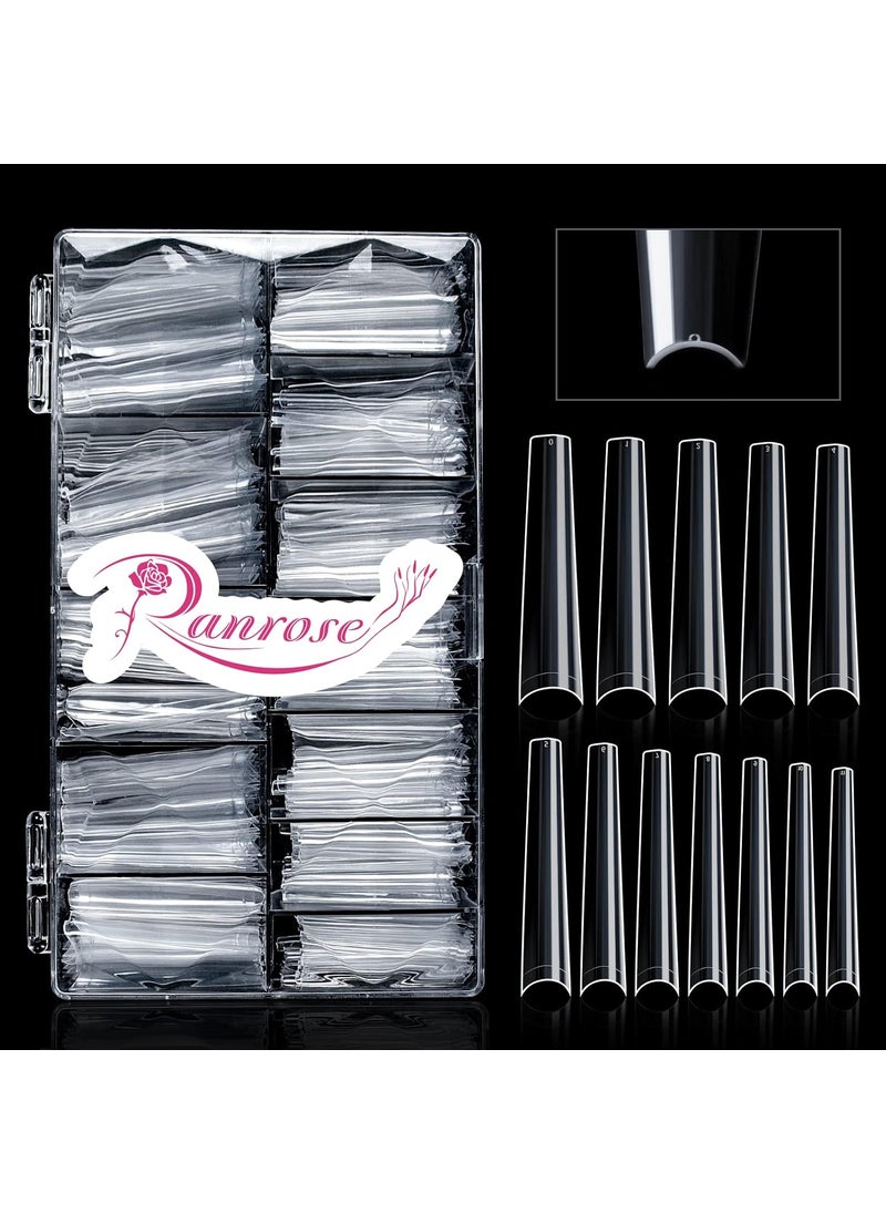 Ranrose 600PCS Clear Extra Long Coffin Nail Tips XXXL Coffin Long Half Cover NO C Curve False Nails 12 Sizes Coffin Shape Nail Tips Press on Nails with Box