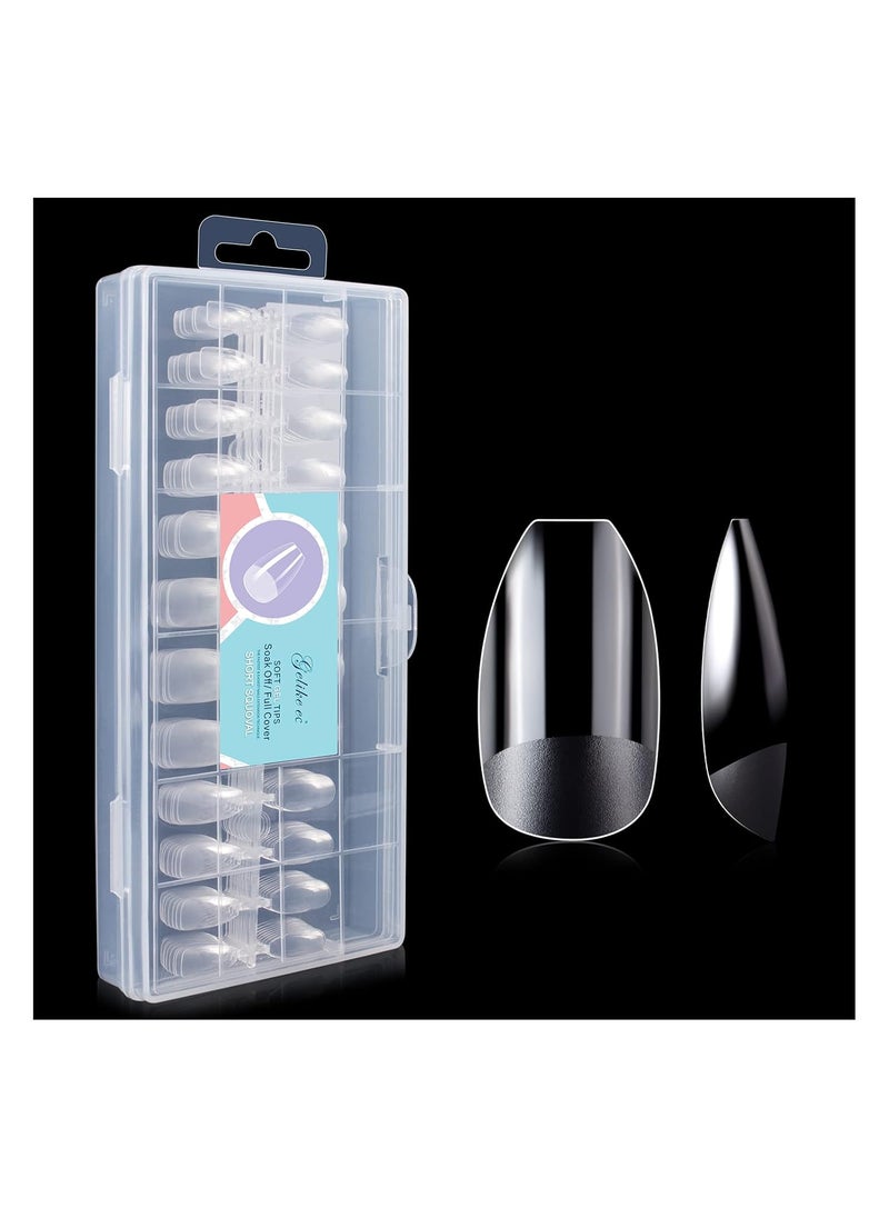 Gelike EC False Nail Tip Kit, Soft Gel Full Cover Nails Coffin Squoval for Soak Off Nail Extensions, Clear Gelly Tips Pre-buff PMMA False Press on Nail Tips, 12 Sizes, SHORT COFFIN SQUOVAL 240PCS