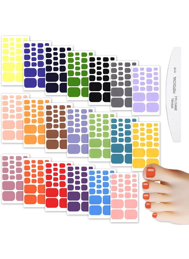 WOKOTO 20 Sheets Full Wraps Solid Color Toe Nail Polish Strips Self-Adhesive Nail Art Stickers Decals Manicure Decoration Kit with Nail File for Women Girls DIY Supplies