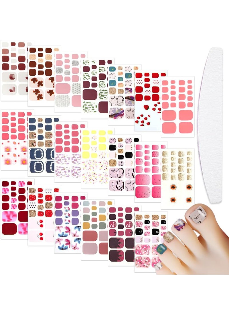 WOKOTO 20 Sheets Pink Cute Toe Nail Stickers for Women Nail Polish Strips for Toes with Nail File Set Nail Gel Strips Stick On Nail Polish for Women Toenail Polish Stickers
