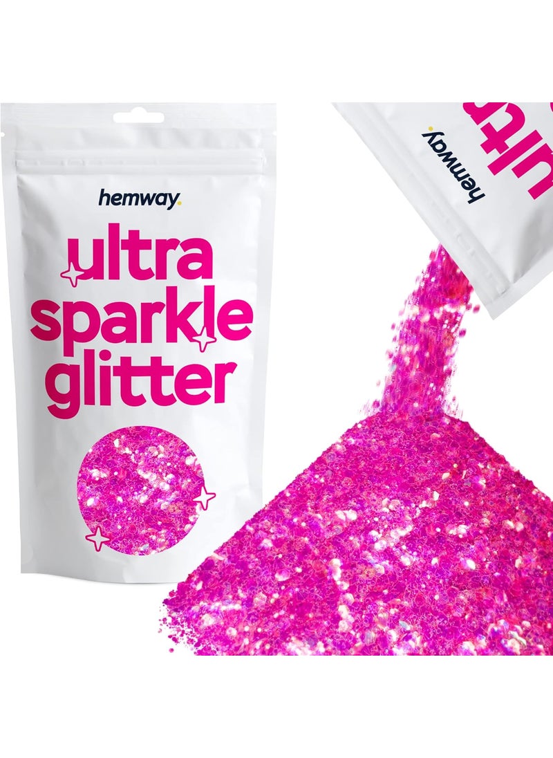 Hemway Mixed Ultra Sparkle Glitter Multi-Purpose Arts & Crafts, Makeup, Tumblers, Resin, Face, Hair, Festival 100g / 3.5oz - Mixed Chunky - Hot Pink Iridescent Mix