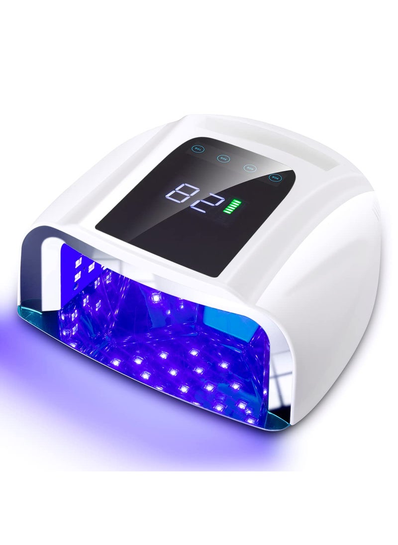 96W Rechargeable UV LED Nail lamp,Cordless Nail Dryer with Removable Stainless Steel Bottom,Professional Curing Lamp for Fingernail and Toenail, Auto Sensor & Quick Dry Nail Machine (White)
