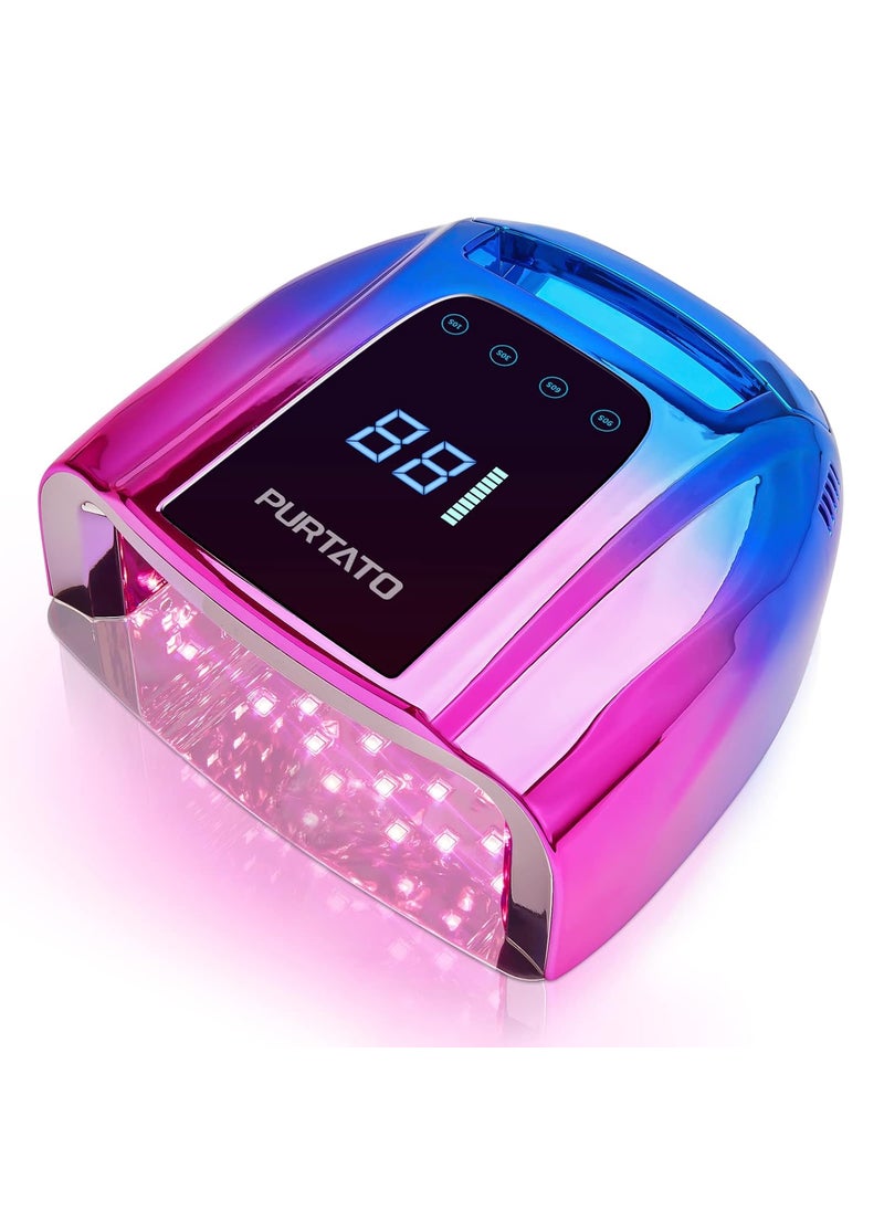 Professional Rechargeable 96W UV LED Portable Cordless UV Light for Nail Lamp Machine with Removable Stainless Steel Bottom,4 Timer Setting and Smart Sensor Nail Dryer (Blue&Purple)