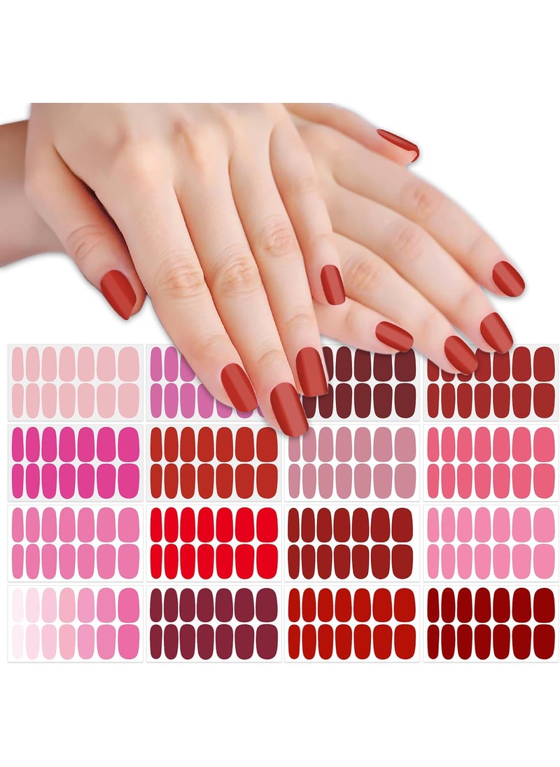 SILPECWEE 16 Sheets Pink Red Nail Polish Stickers Full Nail Wraps for Women Stick on Nail Polish Strips Gel Nail Strips Solid Color Self Adhesive Fingernail Manicure Design with Nail File