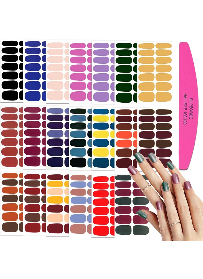 SILPECWEE 20 Sheets Nail Polish Strips for Women Nail Stickers Full Nail Wraps Solid Color Self Adhesive Nail Sticker Polish Gel Nail Strips for Nail Art with 1pc Nail File