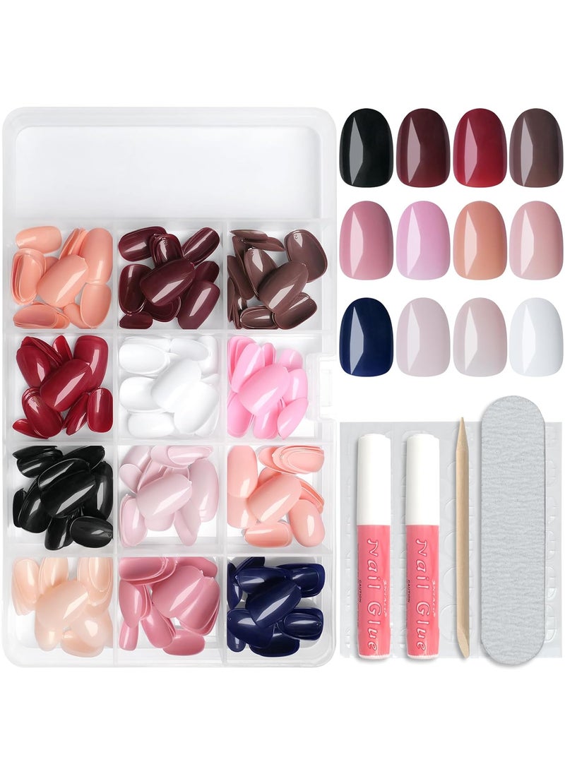 288pc Round Almond Press on Nails Short Fake Nails with Glue and Adhesive Tabs, 12 Sizes Acrylic Nails Press on Nails Short Oval Glue on Nails, Artificial False Nails Press ons Stick on Nails