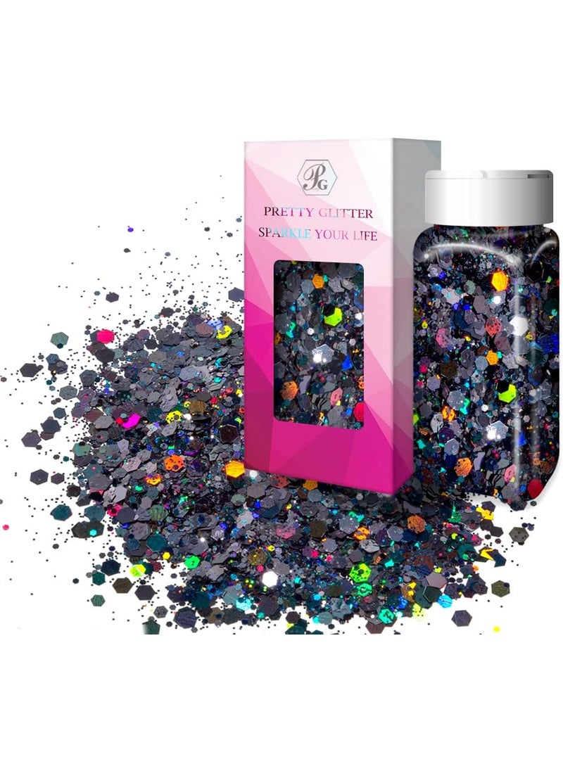 PrettyG 2oz Shakers / 57Gram Box Chunky Mixes Holographic Sequin Glitters Powder for Resin Crafts Tumblers Slime Nail Art Decoration LBC1000