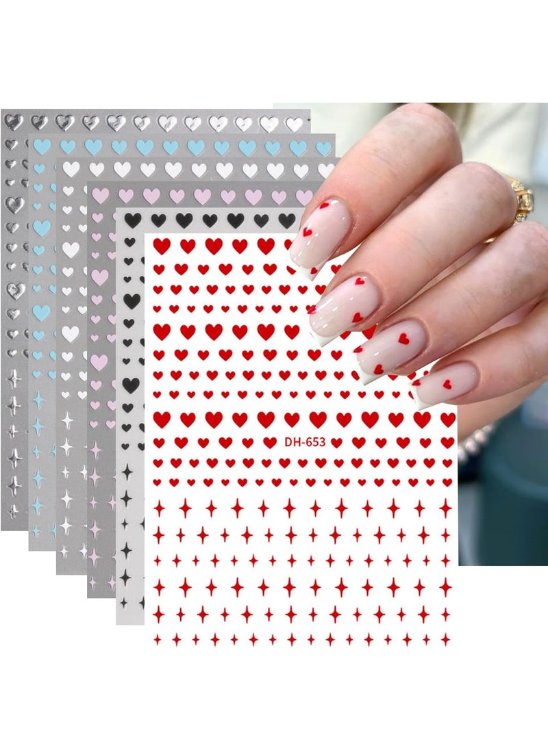 6Sheets Heart Nail Art Stickers -Hearts Nail Decals for Women's Valentine's Day Nail Art Supplies 3D Nail Love Sticker Large Small Four-Star Design Heart-Shaped Cute Star Nail Stickers Manicure Decor