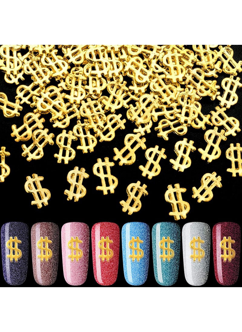 OIIKI 100PCS Dollar Sign Nail Art Accessories, Golden Dollar Shape 3D Nail Stickers, Jewels Bill Money Design Nail Art Charm, for Women Girls Ladies