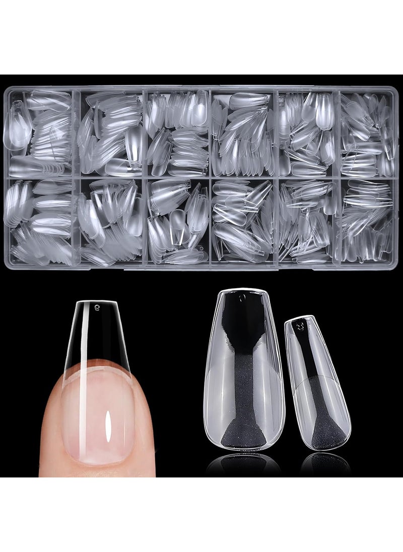 600pc Medium Coffin Nail Tips Fake Nails Press on Nails Clear Nail Tip Full Cover False Nails Artificial Fingernail, 12 Sizes Soft x Gel Nail Tips for Acrylic Nails x Gel Nail Extensions