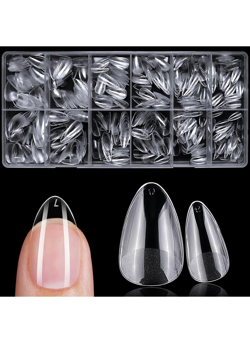 600pc Short Almond Nail Tips Fake Nails Press on Nails Clear Nail Tip Full Cover False Nails Artificial Fingernail, 12 Sizes Soft Gel Nail Tips for Acrylic Nails Gel Nail Extensions