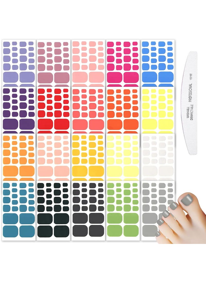 WOKOTO 20 Sheets Full Wraps Toe Nail Polish Strips Solid Color Self-Adhesive Toenail Polish Stickers Decals with 1 Piece Nail File for Women Girls