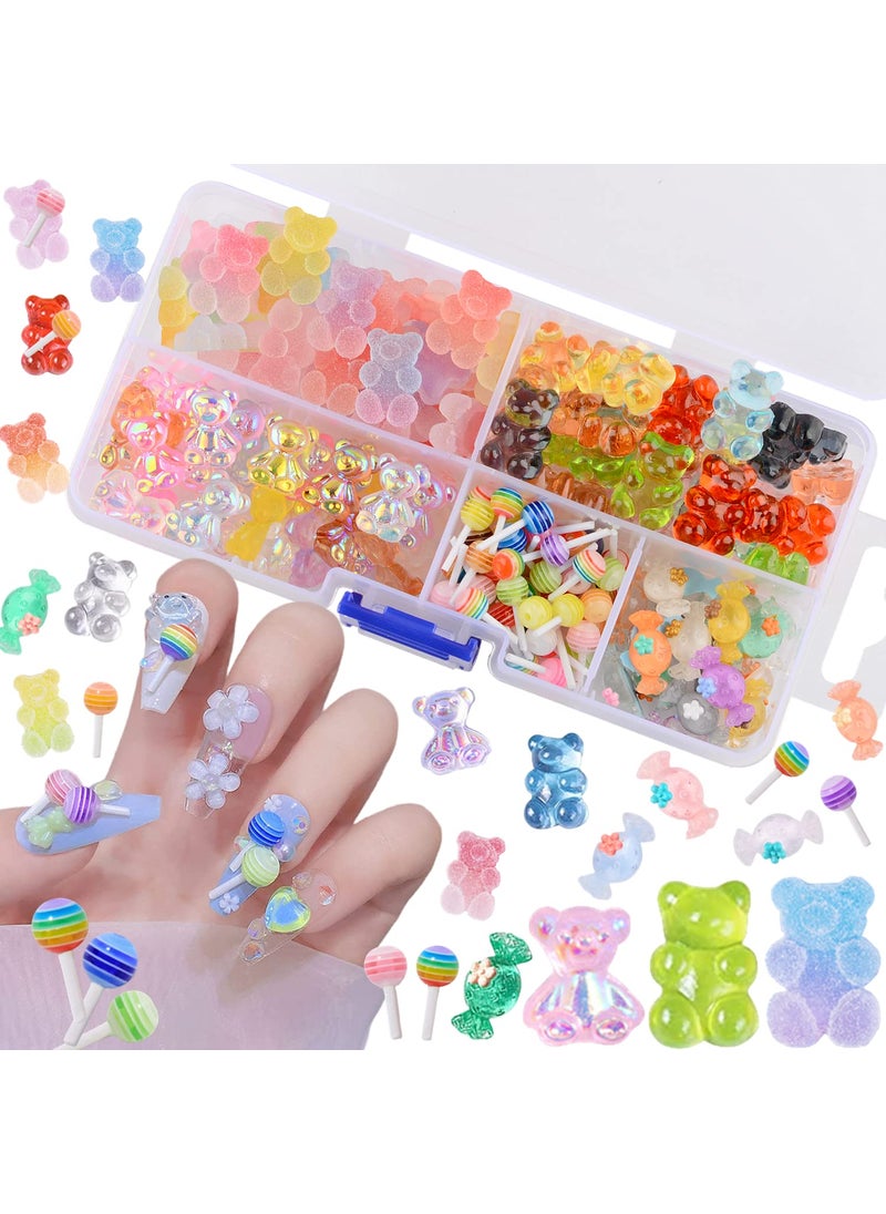 160PCS Kawaii Colorful Resin Acrylic 3D Bear Nail Art Charms for Nail DIY Crafting Scrapbook Accessories (Multicolor4)