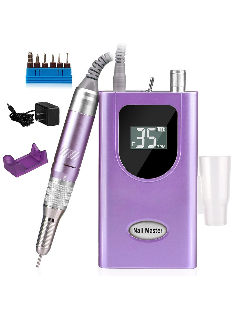 35000RPM Portable Nail Drill Machine, HoMove Professional Nail Drill Machine, Rechargeable Electric Efile Nail Drill for Acrylic Gel Nails, Cordless Portable Nail Drill【Purple】