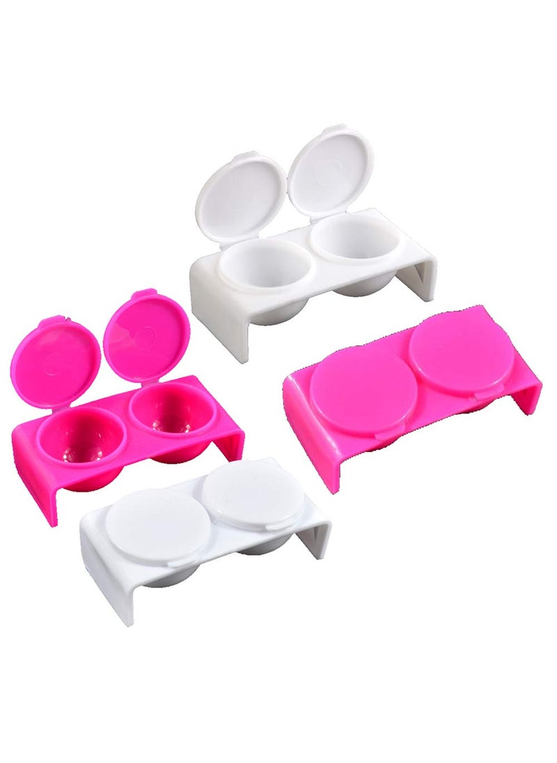 4 Pieces Plastic Double Dappen Dish Plastics Nail Art Tools Bowl Cup Soaking Dappen Dish with Lid for Mixing Acrylic Powder Liquid Nail Art Manicures Products, White and Rose-Red
