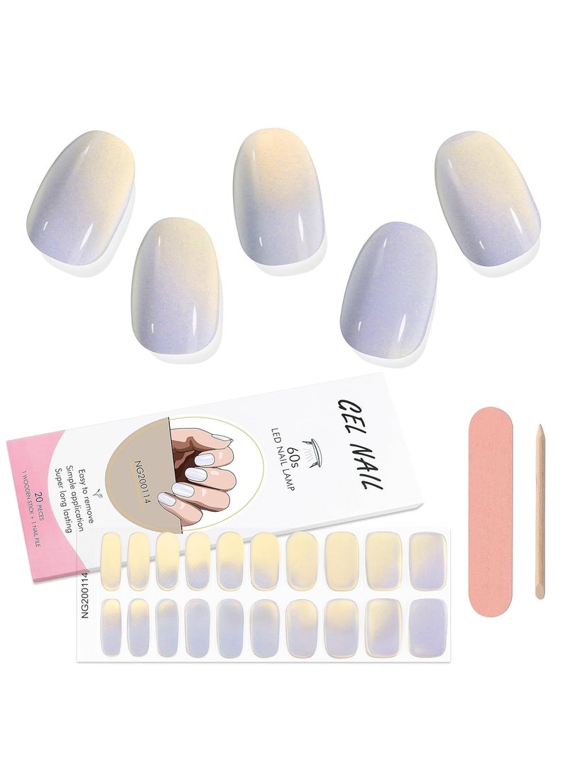 Kalolary Semi-Cured Gel Nail Wrap Strips, Aurora Light Blue Full Nail Wrap Gel Nail Art Polish Sticker Holographic Long-Lasting Gel Nail Wrap with Nail File and Stick?UV/LED Lamp Required?