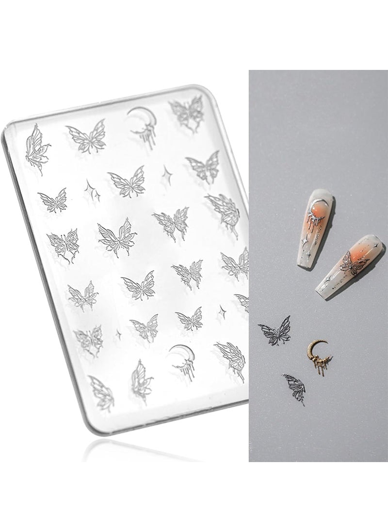 Nail Art Silicone Mold, Butterfly Stars Moon Nail Decoration Silicone Mold, 3D Nail Art Carving Mold Templates for Precise Embossed Pattern, Nail Tools Nail Charms for Acrylic Nail DIY Craft