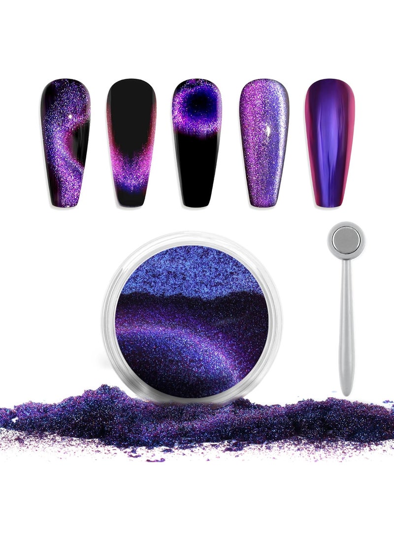 Laza Cat Eye Chrome Nail Powder Chameleon Magnetic Powder 9D Cat Eye Mirror Effect Pigment Dust Magic Galaxy Holographic Effect Glitter with Magnetic Stick for Velvet Nail Art - Red, Purple, Blue