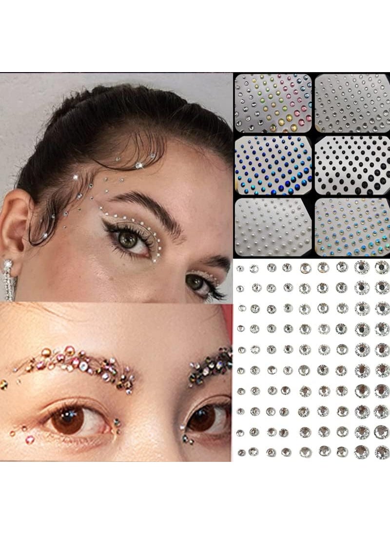 Nail Rhinestone Stickers 6 Sheets Self Adhesive Eye Body Face Nail Rhinestones Rainbow Face for Women Festival Accessory DIY Nail Art Decorations