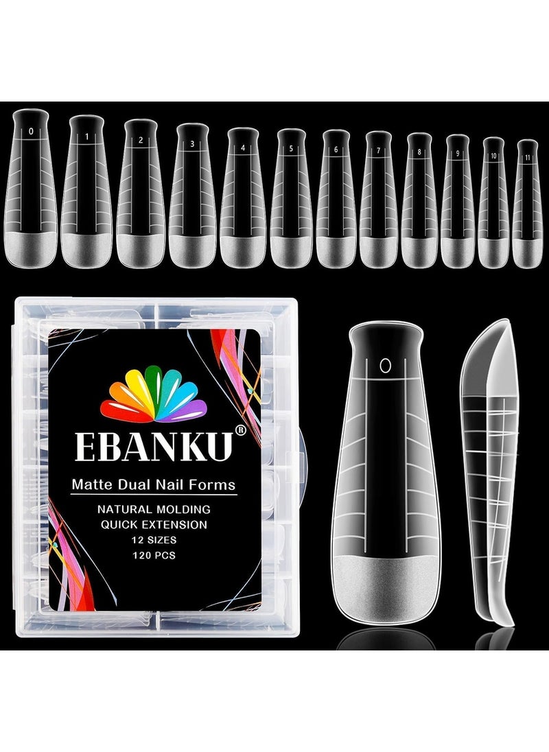 EBANKU Poly Gel Nail Forms, 120 PCS T-Shape Dual Nail Forms for Builder Gel Square Nail Extension Tips for Structure Nail Art Manicure Tools Salon at Home-12 Sizes