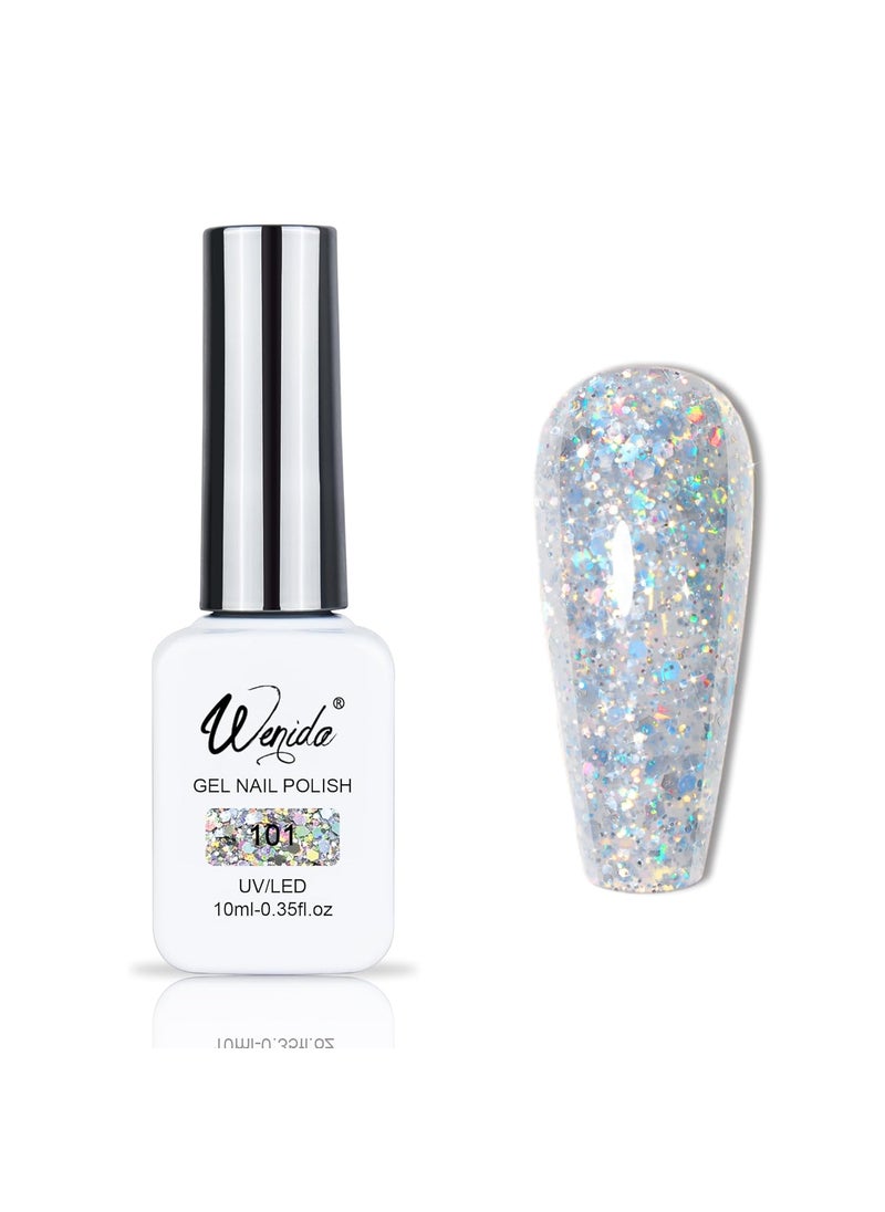 Wenida Nail Polish Holographic Sparkling Silver Chrome Chunky Glitter Unicorn Soak Off Gel Nail Varnish for Home DIY Nail Manicure Art