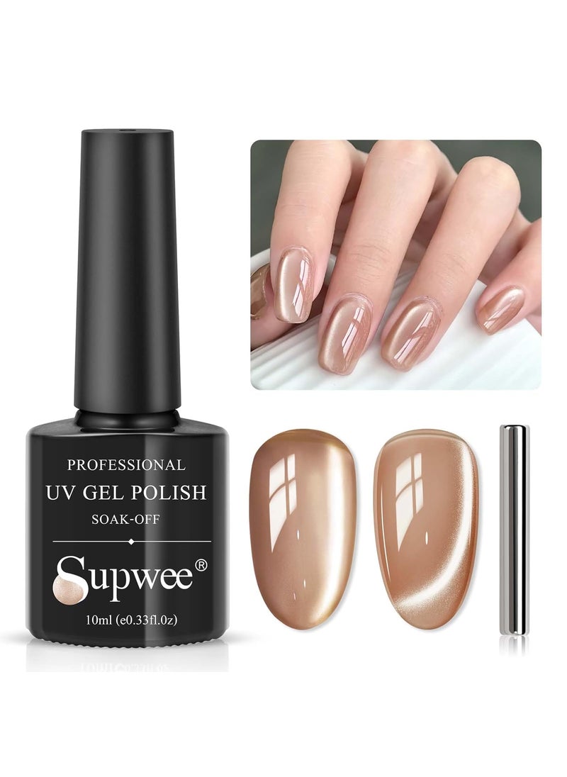 Moonlight Cat Eye Gel Nail Polish 10ml Silk Magnetic Nail Polish Gel Glass Cateye Gel Polish with Magnetic Stick Soak Off UV LED Nail Lamp Nail Art Manicure Salon Home DIY 002, Milky Coffee