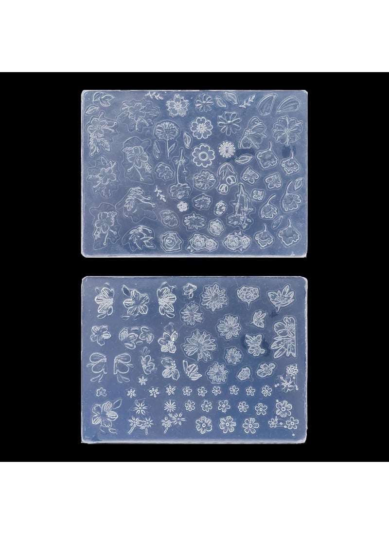 yueton 2 Pack Nail Art Silicone Molds Flower Nail Decoration Mold Embossed Nail Stencils Handmade Carving Nail Sticker Molds