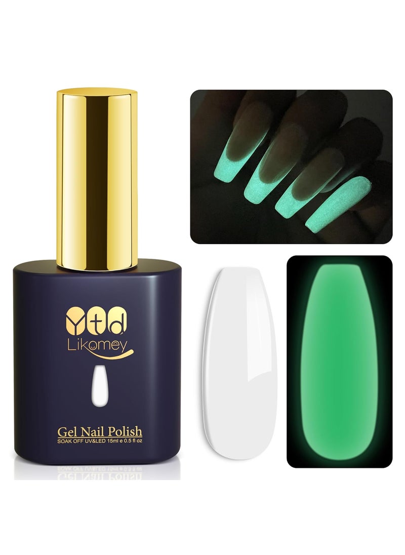 YTD Likomey Glow in the Dark Gel Nail Polish,15ml White Green Luminous Glow Effect UV Nails Gel,Fluorescent Bright Neon Shiny Salon Home DIY UV Manicure Nail Art Varnish,YG379