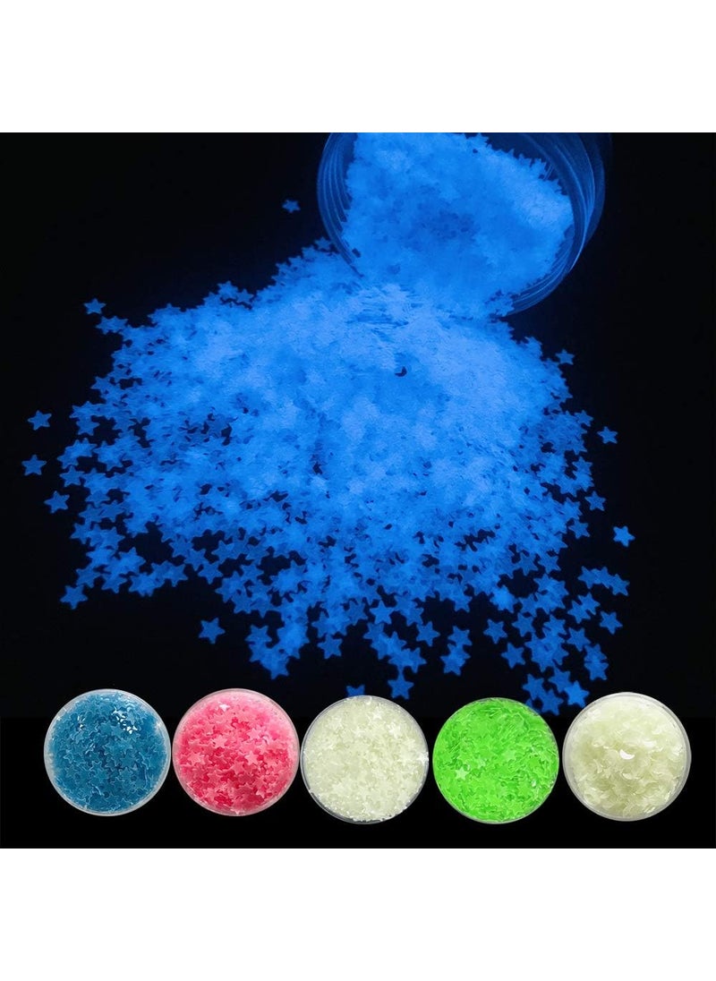 PrettyG 5 Boxes Set Luminous Star Nail Art Glitter Glow in The Dark 3D Sparky Star Shape Glitter Stickers for Resin DIY Making Art Craft Nail Nightclub Decoration Accessories Set4