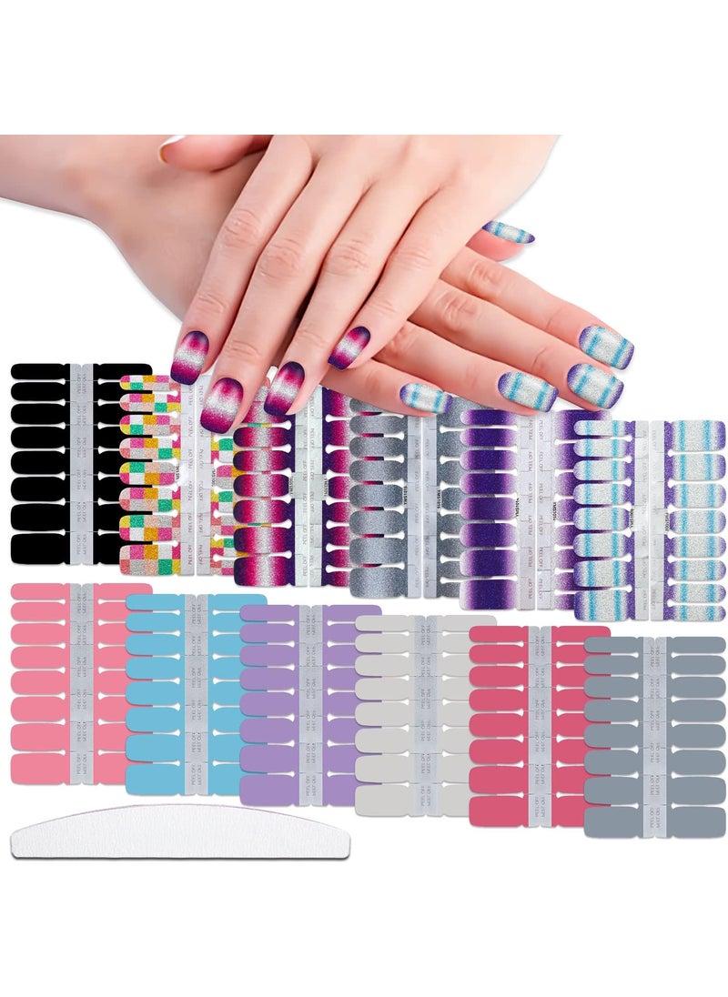 WOKOTO 12 Sheets Nail Art Polish Stickers with 1pc Nail File Solid Gradient Nail Stickers Full Nail Wraps Decals Strips Set Manicure Accessories Stickers for Nails Gel Nail Strips Gel Nail Wraps