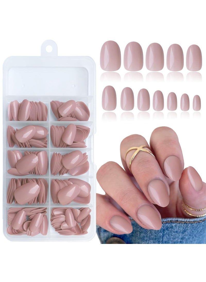 Short Press on Nails Almond Fake Nails, 240 Round Almond Press on Nail Short Full Cover Acrylic Presson Nail Tips Nude Tan Artificial False Fingernail Nail Glue Adhesive Tabs for Women Kids