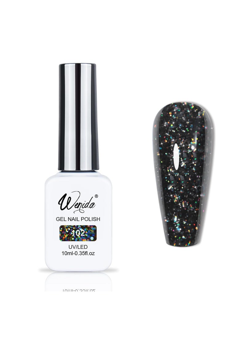 Wenida Nail Polish Holographic Sparkling Black Chrome Chunky Glitter Unicorn Soak Off Gel Nail Varnish for Home DIY Nail Manicure Art