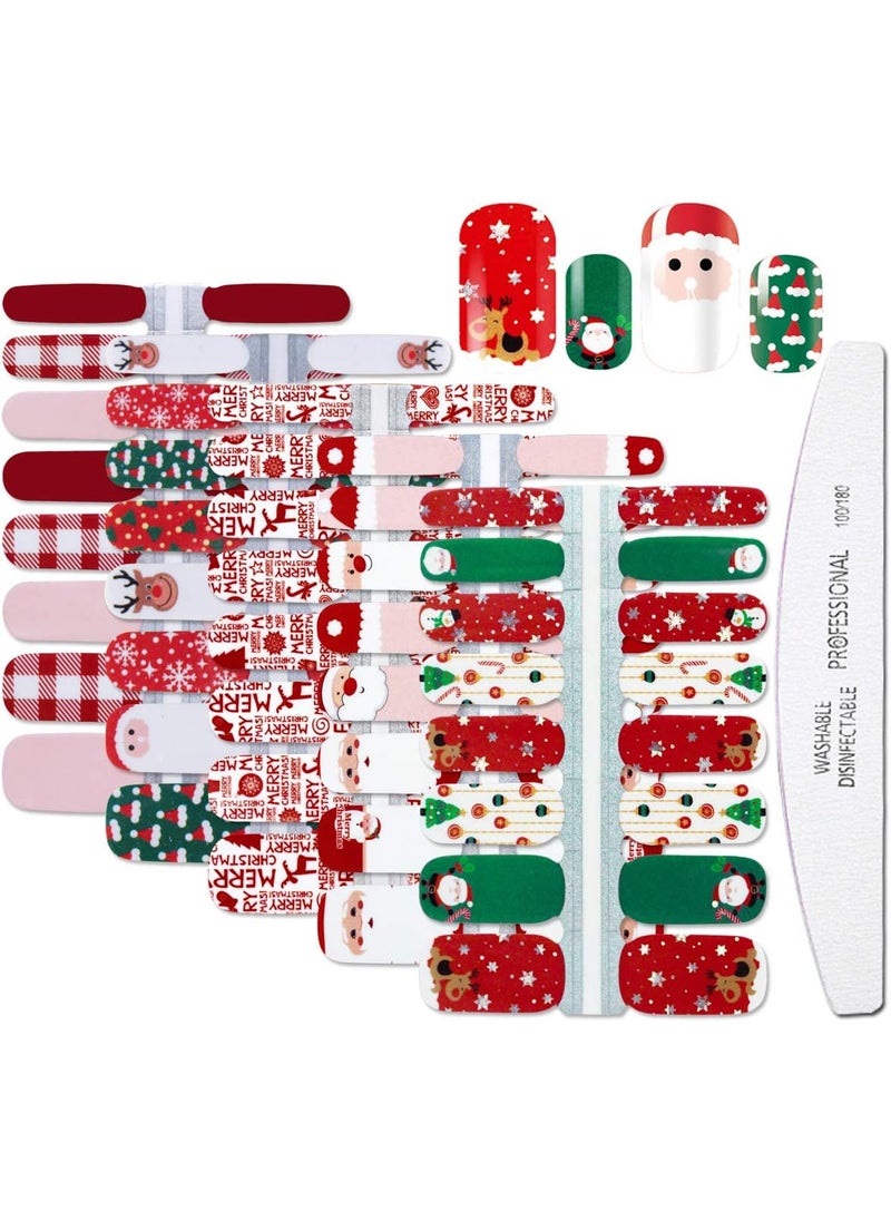 WOKOTO 5 Sheets Christmas Adhesive Nail Polish Decals Strips with 1Pc Nail File Snowflake Nail Art Wraps Stickers Manicure Kit for Women