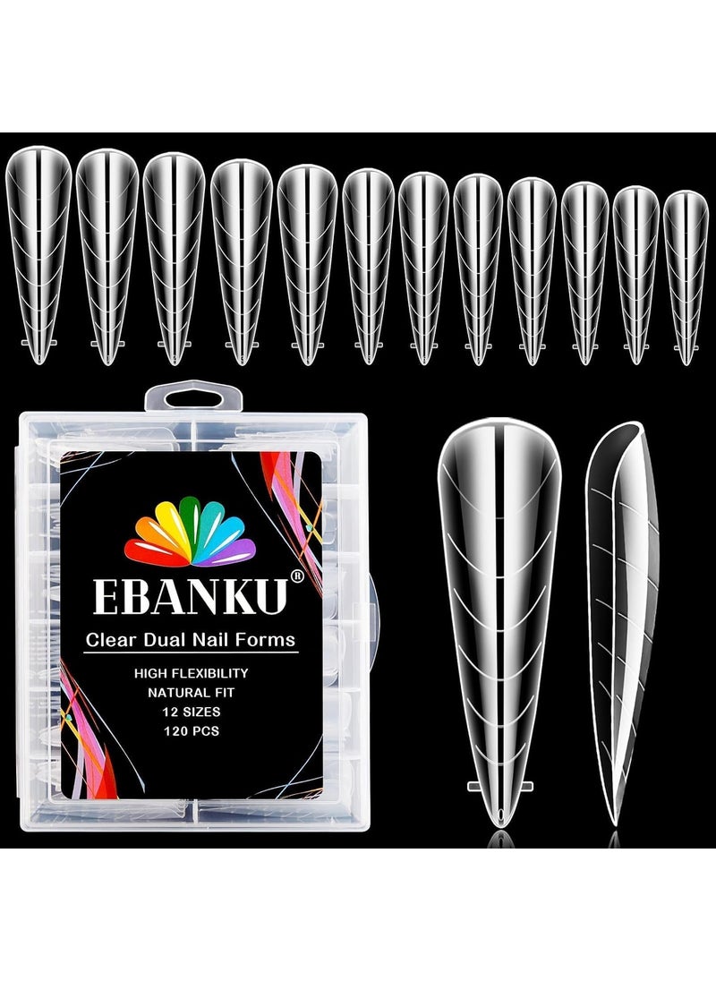 EBANKU Dual Nail Forms for Poly Extension Gel 120 PCS Structure Poly Nail Gel Stiletto Nail Tips for Builder Gel Solid Nail Gel Glue Nail Art Design Salon&DIY