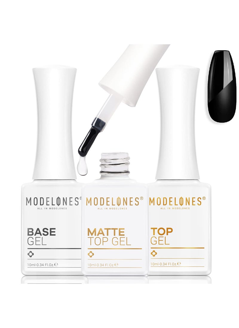 Modelones Matte Gel Top Coat, 3 Pcs No Wipe Gel Top and Base Coat, Velvet Matte Glossy Shine Clear Effect Soak Off Nail Lamp Long Lasting Gel Polish Gel Base Top Coat for Home Salon Use