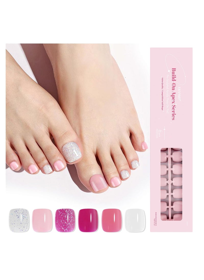 EBANKU Press On Toenails Short, 216 Pcs Square Toe Nail Tips Solid Color False Toenails 18 Sizes Press On Nails Full Cover Nail Tips for Nails DIY Salon Home