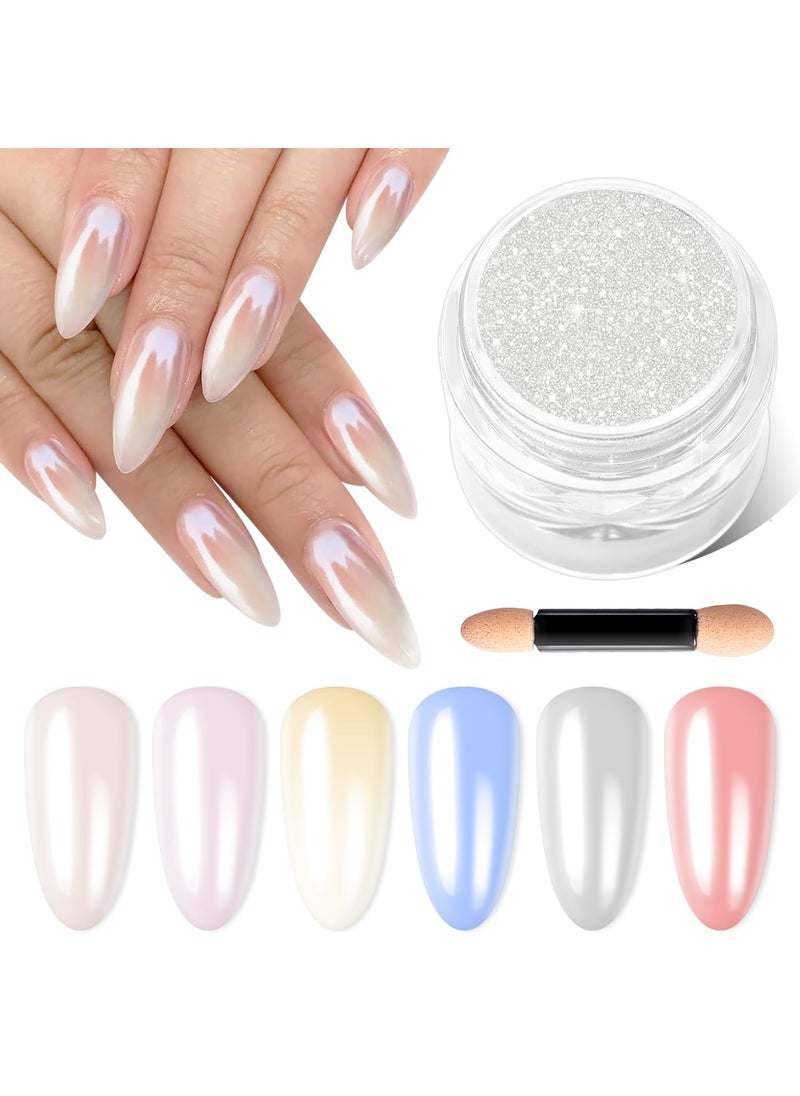 Moonlight White Chrome Nail Powder BISHENGYF - 1g Super Glossy Pearl Effect Chrome Nail Powder for Gel Nails Metallic Mermaid Pearl Nail Powder for Nail Art Decoration