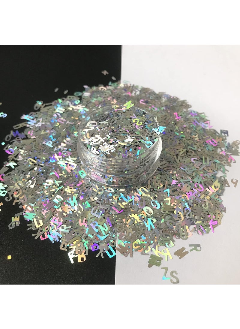 10g Ultrathin 4mm Letter Shape Sequins Nail Glitter Paillettes Laser Silver Eo-Friendly PET Sequin Nails Art Manicure Material LB100-26Letter
